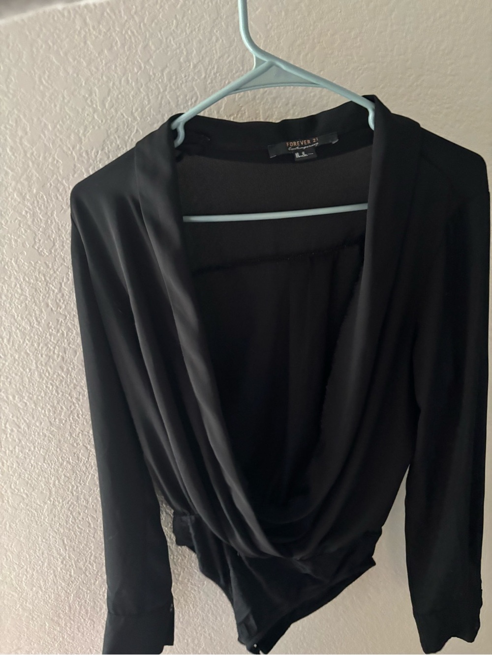 Forever 21 Black Draped Long Sleeve Bodysuit with Cowl Neck
